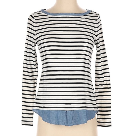LOFT Super cute striped Blue & White shirt with Denim bottom . - Picture 1 of 7